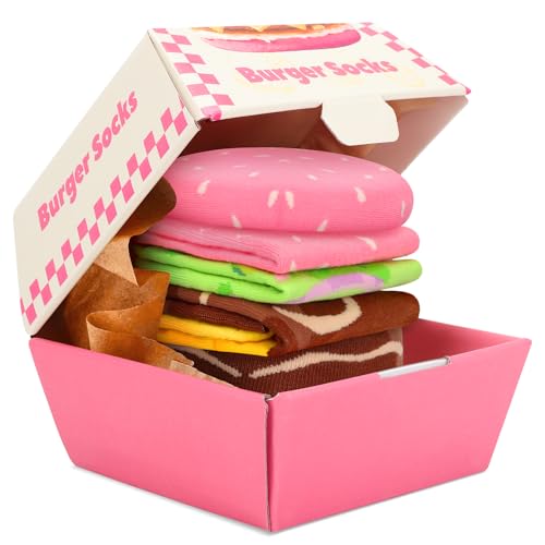 Lustige Burger Socken Box Damen Mädchen Mama Oma Freundin - Bunte Lustig Witzige Coole Socken mit Motiv - Hamburger Geschenke für Sie - Muttertagsgeschenk Weihnachten Ostern Geburtstags Geschenkideen von AGRIMONY
