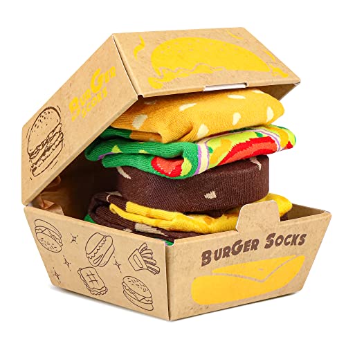 Lustige Burger Socken Box Damen Mädchen Mama Oma Freundin - Bunte Lustig Witzige Coole Socken mit Motiv - Hamburger Geschenke für Sie - Muttertagsgeschenk Weihnachten Ostern Geburtstags Geschenkideen von AGRIMONY