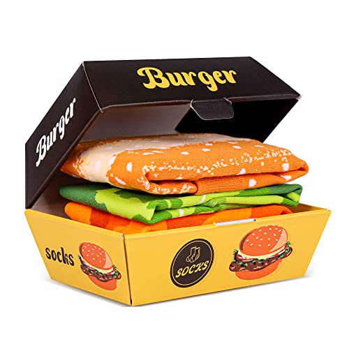 Lustige Burger Socken Box Herren Jungen Damen - Novelty Hamburger Socken Geschenke für Männer Bunte Lustig Witzige Coole Bedrucken Socken mit Motiv - Weihnachten Geburtstags Geschenk Vatertag-2 Paar von AGRIMONY