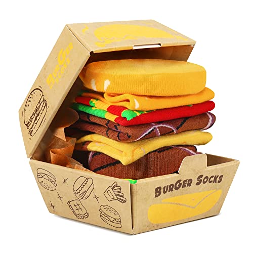 Lustige Burger Socken Box Herren Papa Jungen - Hamburger Geschenke für Männer Teenager Opa Witzige Coole Socken mit Motiv - Geschenkideen Ostern Weihnachten Geburtstags Geschenk Vatertag - 2 Paar(XL) von AGRIMONY