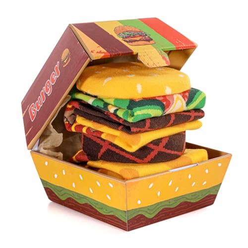 Lustige Burger Socken Box Herren Papa Jungen - Hamburger Geschenke für Männer Teenager ihn Opa Witzige Coole Socken mit Motiv - Geschenkideen Ostern Weihnachten Geburtstags Geschenk Vatertag - 2 Paar von AGRIMONY