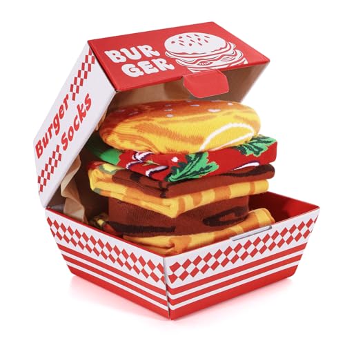 Lustige Burger Socken Box Herren Papa Jungen - Hamburger Geschenke für Männer Teenager ihn Opa Witzige Coole Socken mit Motiv - Geschenkideen Ostern Weihnachten Geburtstags Geschenk Vatertag - 2 Paar von AGRIMONY
