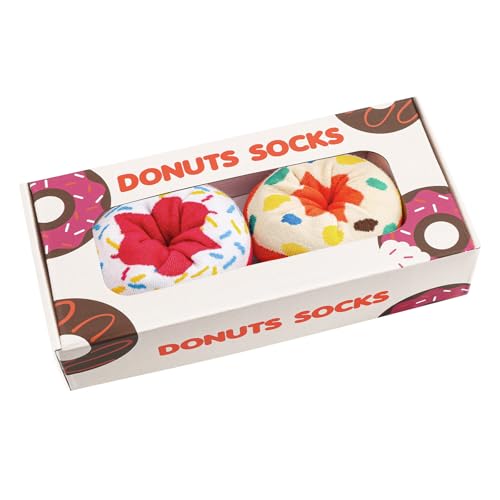 Lustige Donut Socken Box - Lustig Bunte Coole Geschenke für Frauen Damen Teenager Mädchen Mama Oma Freundin Frau - Witzige Muttertagsgeschenk Ostern Weihnachten Strümpfe Geschenkideen - 2 Paare von AGRIMONY