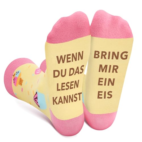 Lustige Eis Socken Frauen Damen Mädchen - Wenn Du Das Lesen Kannst Bring Mir Ein Eis - Bunte Männer Witzige Motiv Coole Verrückte Socken Ostern Geschenk Muttertag Weihnachten Strümpfe Geschenkideen von AGRIMONY