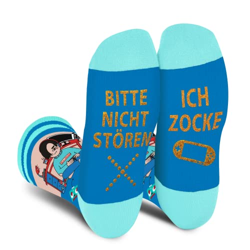 Lustige Gamer Gaming Socken Herren Papa Jungen-BITTE NICHT STÖREN ICH ZOCKE Socken Bunte Lustig Motiv Coole Verrückte Vatertagsgeschenke Ostern Witzige Gamer Geschenke Weihnachten Geschenkideen von AGRIMONY