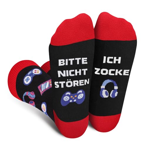 Lustige Gaming Socken Herren Jungs - Mit Spruch BITTE NICHT STÖREN ICH ZOCKE - Gamer Geschenk Witzige Neuheit Kleine Adventskalender Weihnachts Geburtstag Geschenkideen Spaß Für Zocker Männer Teenager von AGRIMONY