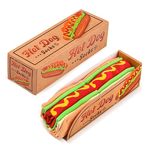 Lustige Hot-Dog Socken Box Herren Papa Jungen - Hot-Dog Geschenke für Männer Teenager ihn Opa Witzige Coole Socken mit Motiv - Geschenkideen Ostern Weihnachten Geburtstags Geschenk Vatertag - 2 Paar von AGRIMONY