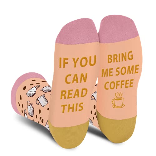 Lustige Kaffee Socken Damen Mädchen-If You Can Read This Bring Me Coffee Valentinstag Geschenke für Mütter Frau Bunte Lustig Frauen Witzige Verrückte Socken Weihnachten Strümpfe Geschenkideen von AGRIMONY