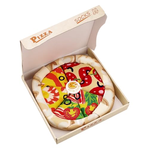 Lustige Pizza Socken Box Herren Damen Papa Jungen-Geschenke für Männer Bunte Lustig Witzige Verrückte Vatertagsgeschenk Socken Mit Motiv Ostern Geschenkideen Weihnachten Geburtstagsgeschenk - 4 Paar von AGRIMONY