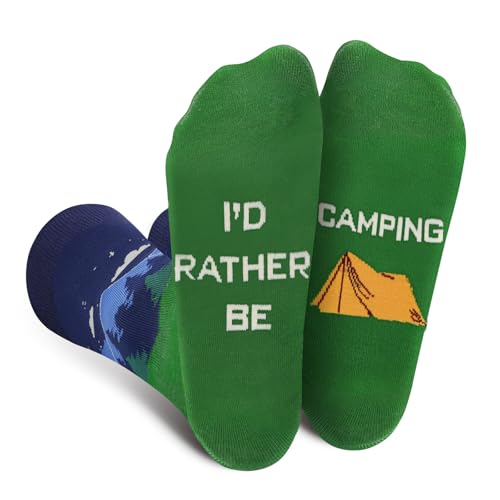 Lustige Socken Herren Damen Jungen - Witzige Camping Socken mit Spruch I'D RATHER BE- Bunte Coole Verrückte Geschenke kleinigkeiten Weihnachten Ostern Geburtstag Geschenkideen für Papa Männer Camper von AGRIMONY