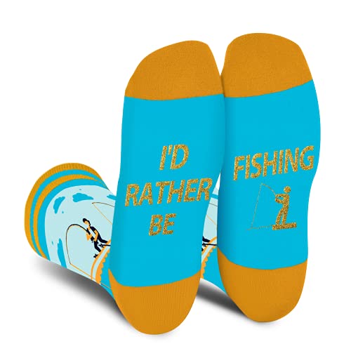 Lustige Socken Herren Damen Jungen - Witzige Fishing Socken mit Spruch I'D RATHER BE - Bunte Coole Verrückte Angler Geschenke kleinigkeiten Weihnachten Adventskalender Geschenkideen für Papa Männer von AGRIMONY