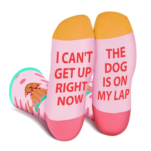 Lustige Socken für Frauen Mama Teenager Mädchen Oma Freundin Sie–"I Can't Get Up Right Now The Dog Is On My Lap-Niedliche Verrückt Flippig Niedlich Valentinstag Muttertag Weihnachtsstrumpf Geschenke von AGRIMONY