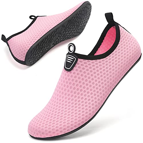 AGSOFT Badeschuhe Schwimmschuhe Wassersportschuhe Atmungsaktiv Schnell Trocknend Strandschuhe rutschfeste Leichte Surfschuhe Aquaschuhe für Damen Herren Rosa(34 EU) von AGSOFT