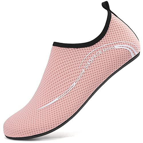 AGSOFT Badeschuhe Schwimmschuhe Wassersportschuhe Atmungsaktiv Schnell Trocknend Strandschuhe rutschfeste Leichte Surfschuhe Aquaschuhe für Damen Herren Rosa(35 EU) von AGSOFT