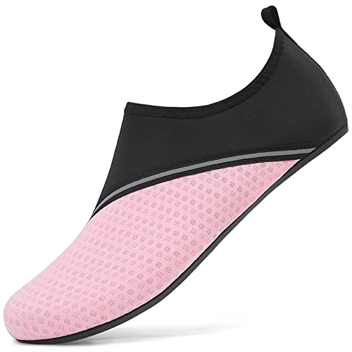 AGSOFT Badeschuhe Schwimmschuhe Wassersportschuhe Atmungsaktiv Schnell Trocknend Strandschuhe rutschfeste Leichte Surfschuhe Aquaschuhe für Damen Herren Rosa(35 EU) von AGSOFT