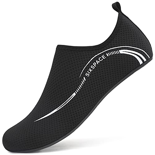 AGSOFT Badeschuhe Schwimmschuhe Wassersportschuhe Atmungsaktiv Schnell Trocknend Strandschuhe rutschfeste Leichte Surfschuhe Aquaschuhe für Damen Herren Schwarz(34 EU) von AGSOFT