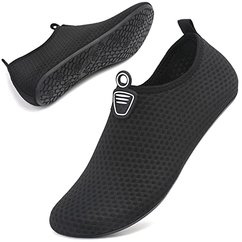 AGSOFT Badeschuhe Schwimmschuhe Wassersportschuhe Atmungsaktiv Schnell Trocknend Strandschuhe rutschfeste Leichte Surfschuhe Aquaschuhe für Damen Herren Schwarz(40 EU) von AGSOFT