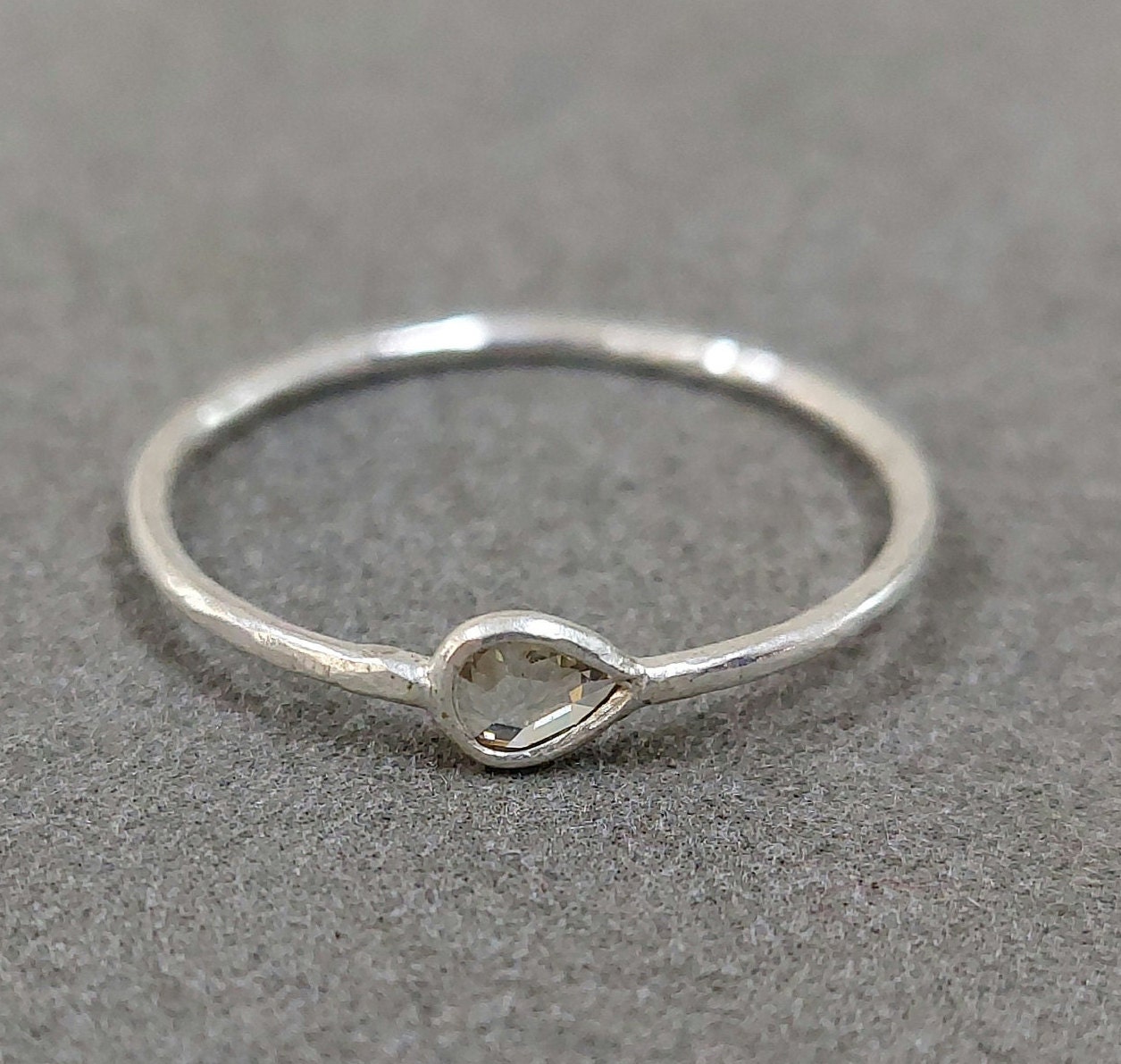 Gehämmerter Silberring, Rosenschliff Diamant Ehering, 0, 11 Cts Natürliche Scheibe Diamant, Sterling Silber Ring, Echter Geschenk von AGStoreaccessories