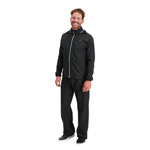 AGU GO Essential Regenanzug Herren und Damen, Regenkombi Fahrrad, Atmungsaktive Regenbekleidung von 100% Recycltem Polyster, Reflektierend, Unisex - Schwarz - L von AGU