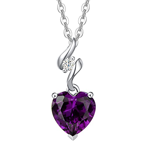 14 Karat Amethyst Anhänger aus Weißgold mit 925er Sterling Silber Kette, 8 x 8mm Herzform Solitaire Februar Geburtsstein Halsketten Feine Schmuck Geburtstags Geschenke für Frauen von AGVANA