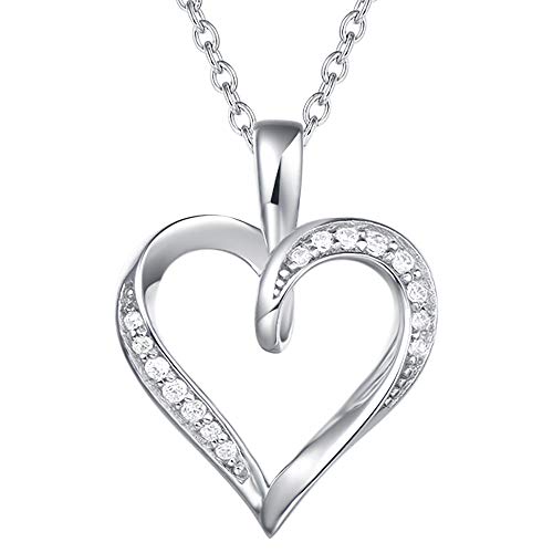 AGVANA Herz Kette Damen Halskette 925 Sterling Silber Funkelnd Zirkonia Anhänger Herz Schmuck Geschenke für Damen Mama Freundin,Kettenlänge 40+5cm von AGVANA