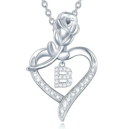 AGVANA Kette mit Buchstabe B Anhänger aus 925 Sterling Silber Namenskette Alphabet Initialen Halskette für Damen Mädchen mit Geschenkbox, Kettenlänge 40+5 cm von AGVANA