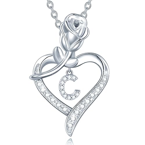 AGVANA Kette mit Buchstabe C Anhänger aus 925 Sterling Silber Namenskette Alphabet Initialen Halskette für Damen Mädchen mit Geschenkbox, Kettenlänge 40+5 cm von AGVANA