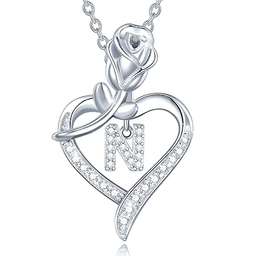 AGVANA Kette mit Buchstabe N Anhänger aus 925 Sterling Silber Namenskette Alphabet Initialen Halskette für Damen Mädchen mit Geschenkbox, Kettenlänge 40+5 cm von AGVANA