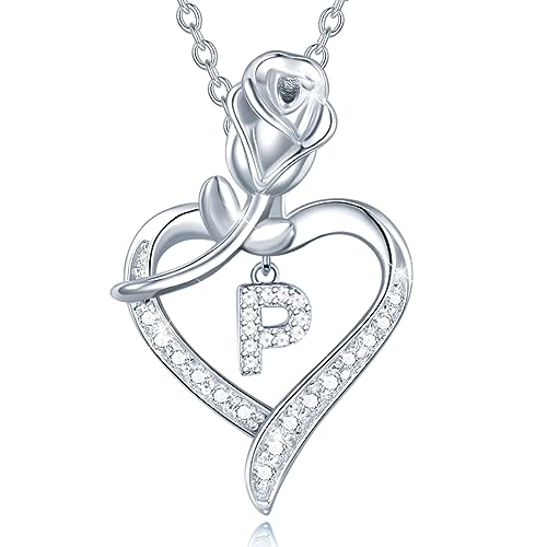 AGVANA Kette mit Buchstabe P Anhänger aus 925 Sterling Silber Namenskette Alphabet Initialen Halskette für Damen Mädchen mit Geschenkbox, Kettenlänge 40+5 cm von AGVANA