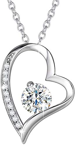 AGVANA Herz Kette Damen Halskette 925 Sterling Silber Funkelnd Zirkonia Anhänger Herz Silber Schmuck Geschenke für Damen Mama Freundin,Kettenlänge 40+5cm von AGVANA