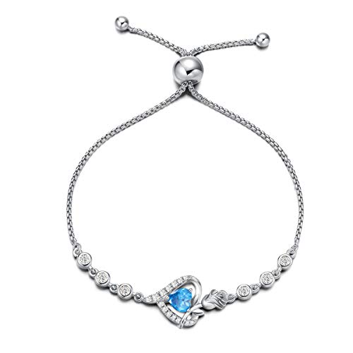 AGVANA Damen Armband Herz, 925 Sterling Silber Geburtsstein Armbänder, März Geburtsstein Erstellt Aquamarin Rose Blume Herz Verstellbare Armband Edlen Schmuck Geschenk für Frauen Ehefrau Mama von AGVANA