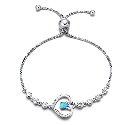 AGVANA Damen Armband Herz, 925 Sterling Silber Infinity Armband Geburtsstein Armbänder, Dezember Geburtsstein Erstellt Türkis Verstellbare Armband Edlen Schmuck Geschenk für Frauen von AGVANA