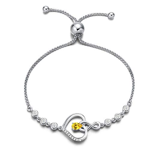 AGVANA Damen Armband Herz, 925 Sterling Silber Infinity Armband Geburtsstein Armbänder, November Geburtsstein Echter Citrin Verstellbare Armband Edlen Schmuck Geschenk für Frauen von AGVANA