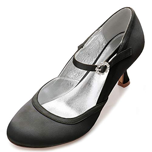 AGVER Damen Brautschuhe Runder Zeh Geschlossene Zehe Knöchelriemen Spangenpumps Hochzeit Schuhe,Schwarz,39 EU von AGVER