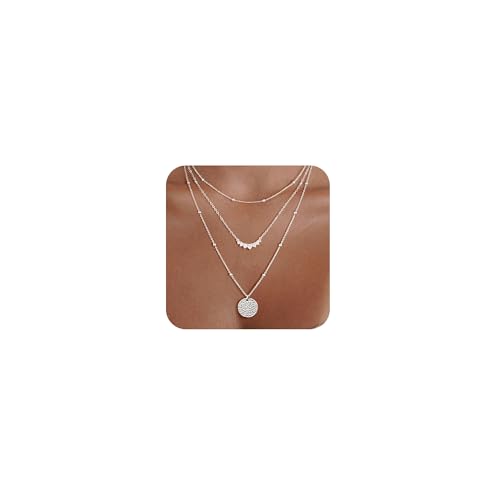AGWOLF Gold-Silber-Halskette für Damen, echt, vergoldet, mehrschichtige Halskette, trendig, stapelbar, mehrlagig, Scheibe, quadratischer Anhänger, kubanisches Fischgrätenmuster, Schlange und AGWOLF Gold-Silber-Halskette für Damen, echt, vergoldet, mehrschichtige Halskette, trendig, stapelbar, mehrlagig, Scheibe, quadratischer Anhänger, kubanisches Fischgrätenmuster, Schlange und von AGWOLF