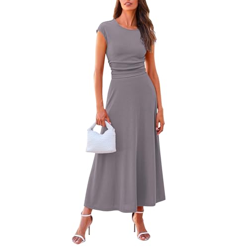 AGYMNX Damen 2 Teiler Set Kleider Rundhalsausschnitt Oberteil Hohe Taille Rüschenrock Set Sommer Strickoberteil und Langer Kleid Causal Cocktail Club Party Anzug grau L von AGYMNX