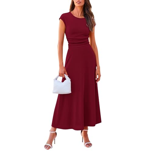 AGYMNX Damen 2 Teiler Set Kleider Rundhalsausschnitt Oberteil Hohe Taille Rüschenrock Set Sommer Strickoberteil und Langer Kleid Causal Cocktail Club Party Anzug weinrot XL von AGYMNX