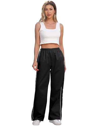 AGYMNX Damen Jogginghosen Leicht Luftig Baggy Hosen Y2k Track Pants Lange Sporthose mit Gummizug Sommerhose Streetwear Elastische Taille Freizeithose Schwarz S von AGYMNX