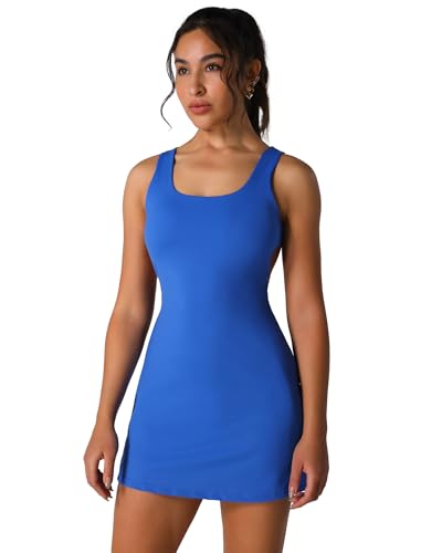 AGYMNX Damen Tenniskleid mit Taschen A-Linie Golfkleid �rmellos Sportkleider R�ckenfrei Schlank Sommer Casual Outfit Trainingskleider Blau M von AGYMNX