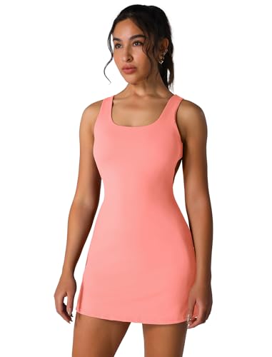 AGYMNX Damen Tenniskleid mit Taschen A-Linie Golfkleid �rmellos Sportkleider R�ckenfrei Schlank Sommer Casual Outfit Trainingskleider Koralle M von AGYMNX