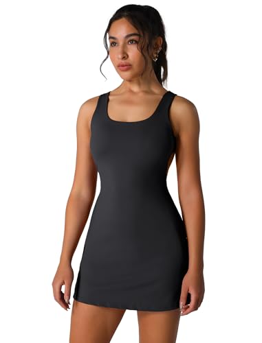 AGYMNX Damen Tenniskleid mit Taschen A-Linie Golfkleid �rmellos Sportkleider R�ckenfrei Schlank Sommer Casual Outfit Trainingskleider Schwarz S von AGYMNX
