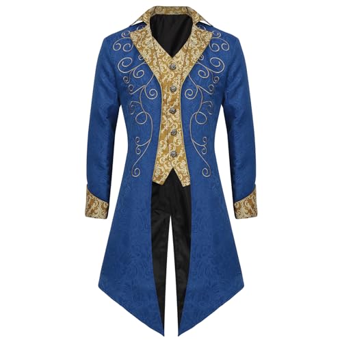 AGYMNX Gothic Kleidung Herren Steampunk Frack Mantel, Vintage viktorianischen Gothic Frack Mittelalter Renaissance Jacke Cosplay Halloween Kost�m Hof Stickerei Mantel Blau Smoking XL AGYMNX Gothic Kleidung Herren Steampunk Frack Mantel, Vintage viktorianischen Gothic Frack Mittelalter Renaissance Jacke Cosplay Halloween Kost�m Hof Stickerei Mantel Blau Smoking XL von AGYMNX