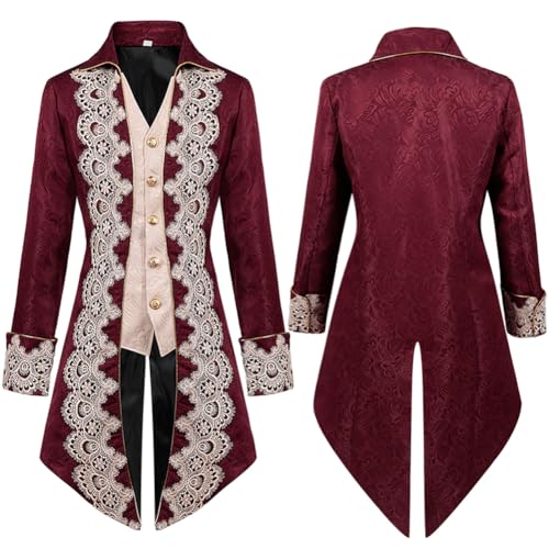 AGYMNX Gothic Kleidung Herren Steampunk Frack Mantel, Vintage viktorianischen Gothic Frack Mittelalter Renaissance Jacke Cosplay Halloween Kost�m Hof Stickerei Mantel Spitze Rot S AGYMNX Gothic Kleidung Herren Steampunk Frack Mantel, Vintage viktorianischen Gothic Frack Mittelalter Renaissance Jacke Cosplay Halloween Kost�m Hof Stickerei Mantel Spitze Rot S von AGYMNX