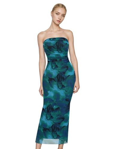 AGYMNX Kleid Damen Elegante R�ckenfrei Lange Damen Etuikleider Enge Frauen �rmellos Tr�gerlos Krawatte Sommer Farbstoff Lang Bodycon Schlank Seitenschlitz Cocktail Party Blau S von AGYMNX