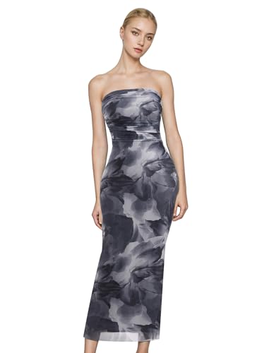 AGYMNX Kleid Damen Elegante R�ckenfrei Lange Damen Etuikleider Enge Frauen �rmellos Tr�gerlos Krawatte Sommer Farbstoff Lang Bodycon Schlank Seitenschlitz Cocktail Party Grau XS von AGYMNX