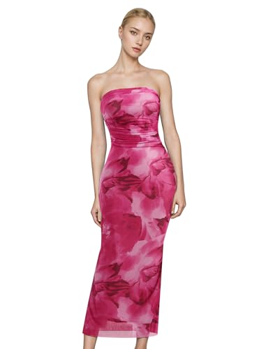 AGYMNX Kleid Damen Elegante R�ckenfrei Lange Damen Etuikleider Enge Frauen �rmellos Tr�gerlos Krawatte Sommer Farbstoff Lang Bodycon Schlank Seitenschlitz Cocktail Party Rose XL von AGYMNX