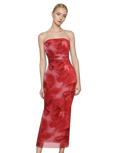 AGYMNX Kleid Damen Elegante R�ckenfrei Lange Damen Etuikleider Enge Frauen �rmellos Tr�gerlos Krawatte Sommer Farbstoff Lang Bodycon Schlank Seitenschlitz Cocktail Party Rot L von AGYMNX