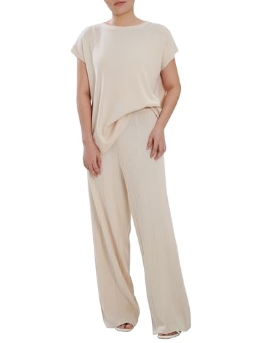 AGYMNX Schlafanzug Damen Schlafanzug Pyjama Set �rmellos Weste Yoga Set Rundhalsausschnitt 2 St�ck Slim Fit Damen Komfort Schlafanzug Sportanzug Trainingsanzug Casual Schlafanzug Beige M von AGYMNX