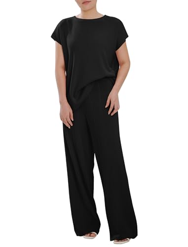 AGYMNX Schlafanzug Damen Schlafanzug Pyjama Set �rmellos Weste Yoga Set Rundhalsausschnitt 2 St�ck Slim Fit Damen Komfort Schlafanzug Sportanzug Trainingsanzug Casual Schlafanzug Schwarz L von AGYMNX