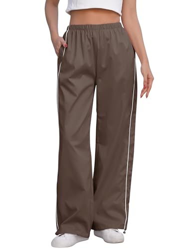 AGYMNX Damen Jogginghosen Leicht Luftig Baggy Hosen Y2k Track Pants Lange Sporthose mit Gummizug Sommerhose Streetwear Elastische Taille Freizeithose braun L von AGYMNX